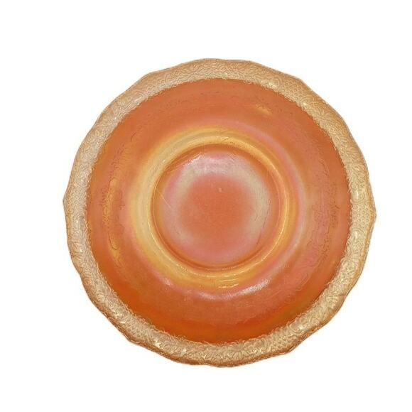 Vintage Carnival Glass Cup Saucer Marigold Amber Floral Lattice MCM Decor VTG - Picture 8 of 12